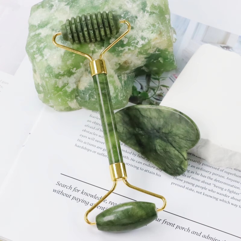 Jade Roller Gua Sha - Ensemble de rouleau de massage Jade